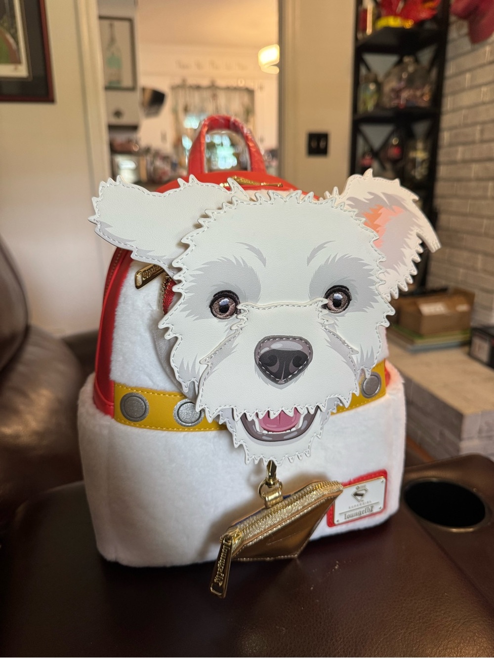 Loungefly White Dog Face Mini Backpack with Red and Yellow Accents Supergirl